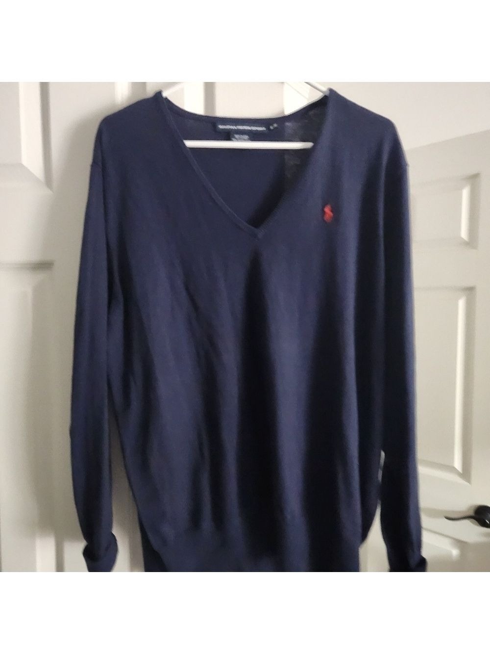Ralph Lauren Sport Navy V-Neck Cotton Sweater Red PonyX- Large--RALPH - Picture 3 of 7